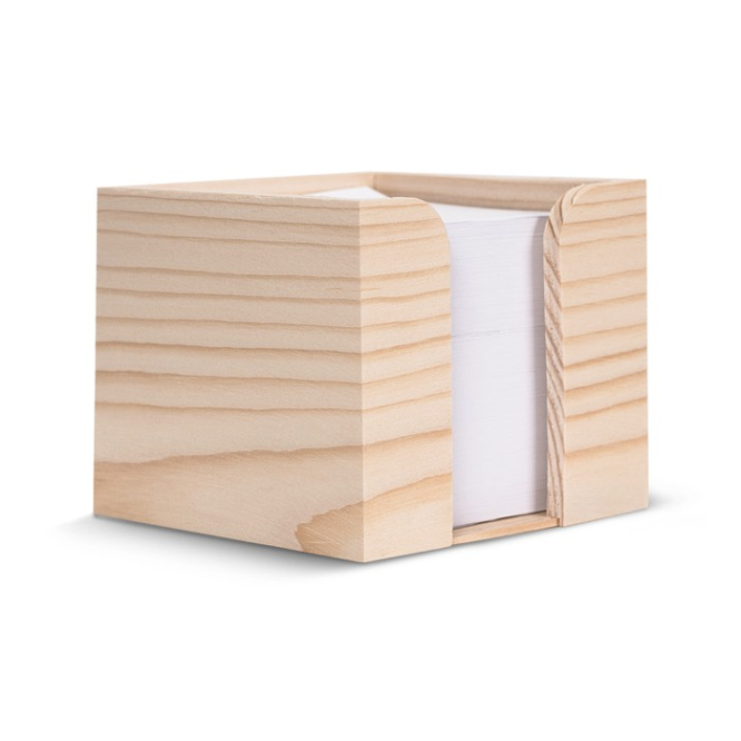 Cubo de 650 folhas de papel reciclado em caixa de madeira 10x10x8.5cm cor castanho-claro quinta vista