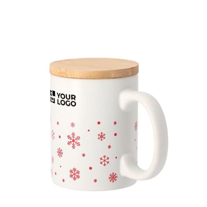 Caneca de cerâmica com design de flocos de neve e tampa de bambu 300ml