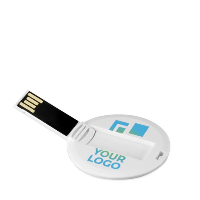 Cartão USB 3.0 personalizado em formato redondo com design compacto 