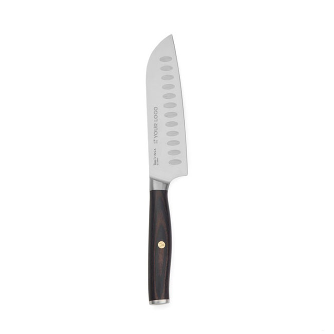 Faca santoku de aço inoxidável reciclado e madeira com lâmina de 14 cm